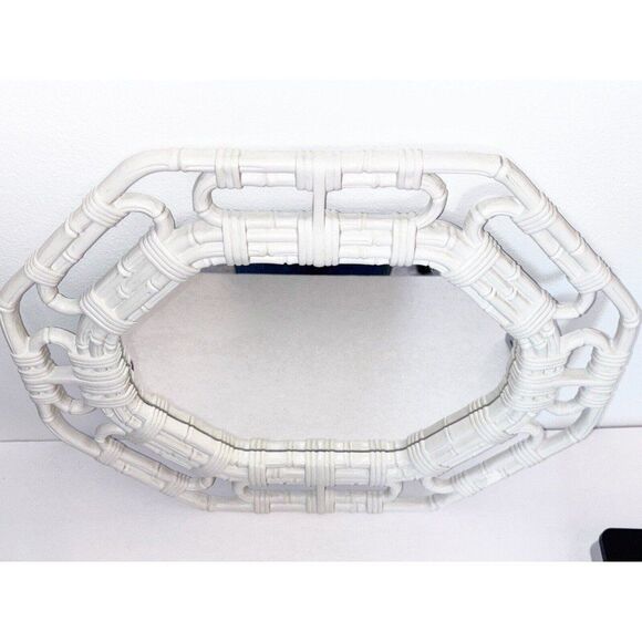 Vintage Homco White Plastic Rattan Bamboo Look Octagonal Wall Mirror 17” X 14” - Picture 2 of 11